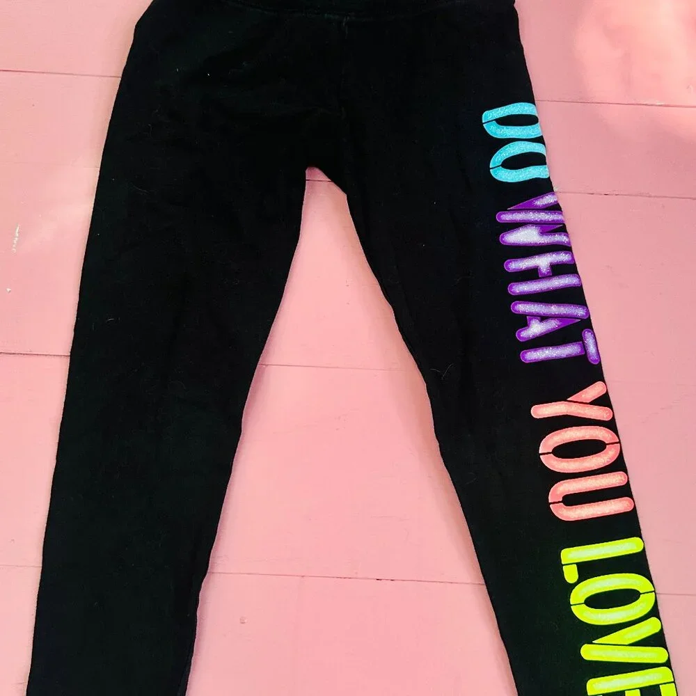 Justice Girls Leggings Size 8 Do What You Love Black Neon Pants